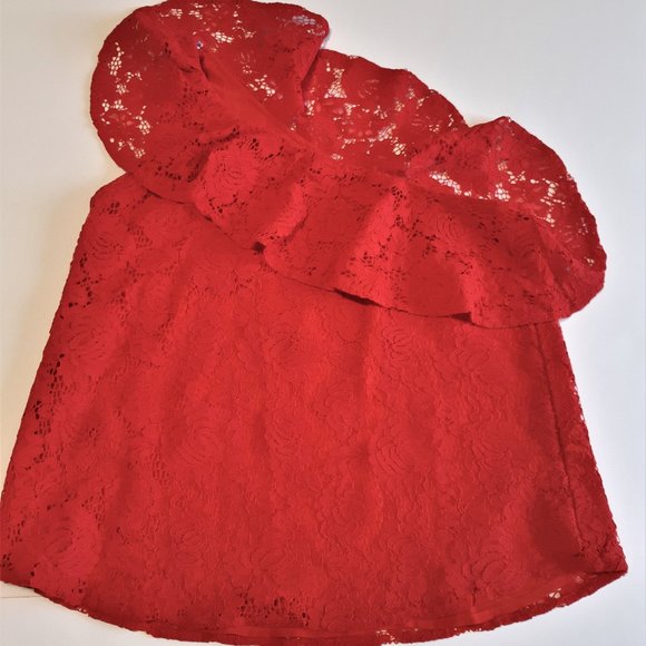 Red One Shoulder Lace Top - Picture 3 of 13
